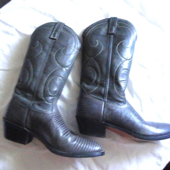 Acme Cowhide Lizard Reptile Embossed Cowboy Boots - Picture 3 of 9